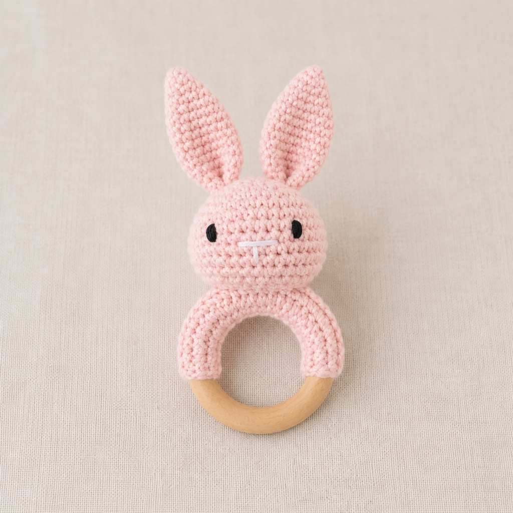 Handmade Crochet Bunny Teething Rattle